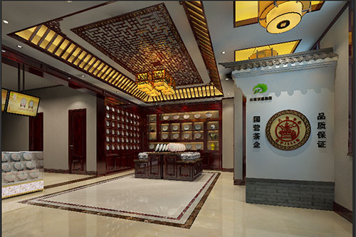 扎赉特古朴典雅的中式茶叶店大堂设计效果图